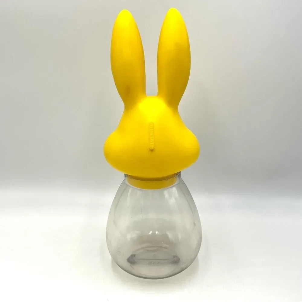 Vintage 70s Bromar Yellow Clear Easter‎ Bunny Blow Mold Candy Holder Piggy Bank